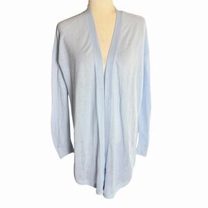 Loft Women's Linen Blend Cardigan Sweater Blue Large Career Casual Academia